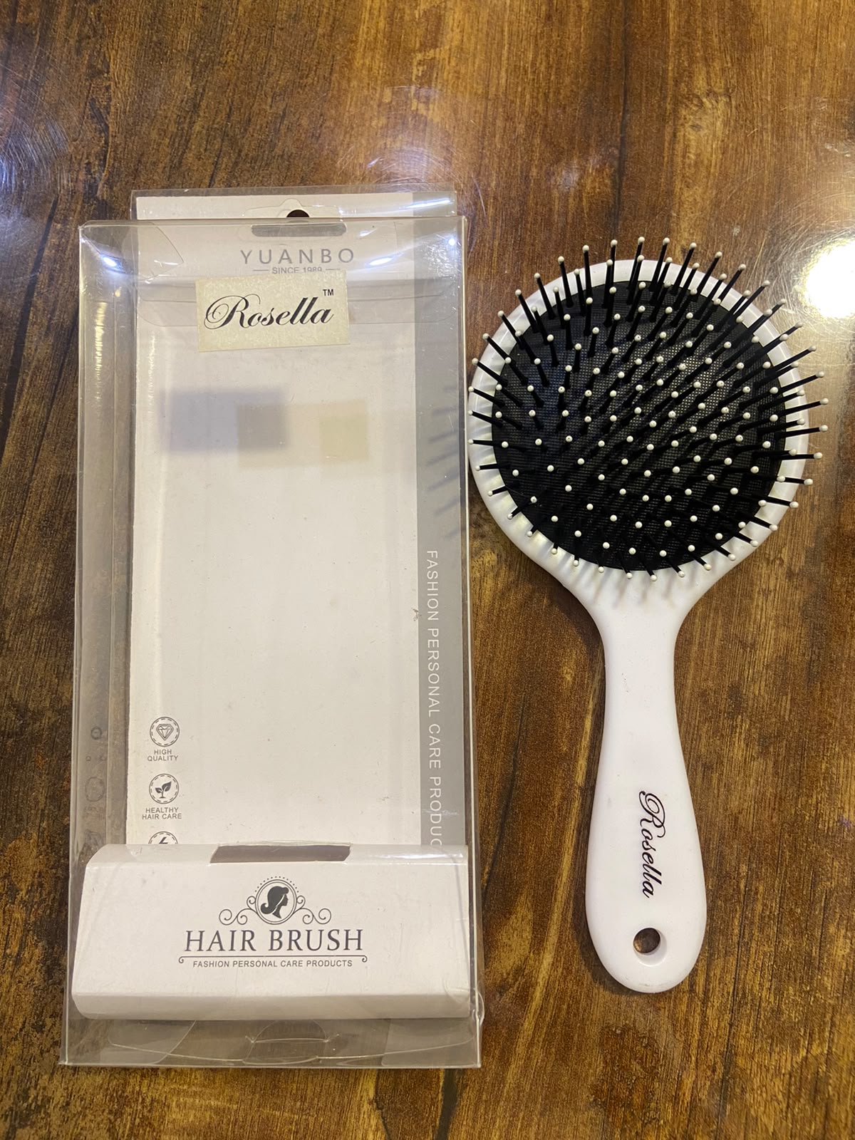 Rosella Fashion Hair Brush - Round Cushion Detangler (Blue Marble "Hello My Happy Life")