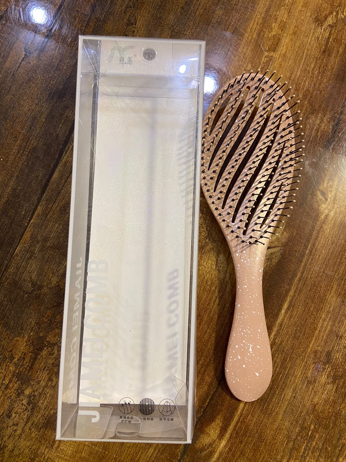 Jiamei Vented Detangler Hair Brush - Anti-Knot Flexible Comb (Pink Speckled)