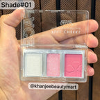 DoDo Girl Full Cheeks 3-Color Highlighter & Blush Palette Kit
