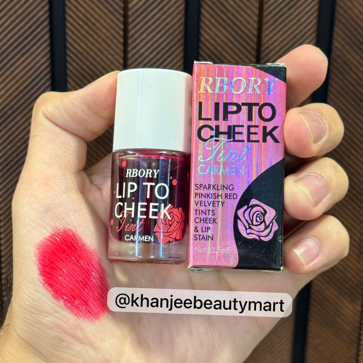 RBORY Lip to Cheek Tint (Shade: Carmen) – Sparkling Pinkish Red Velvety Tint & Lip Stain (12.5ml)