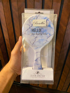 Rosella Fashion Hair Brush - Round Cushion Detangler (Blue Marble "Hello My Happy Life")